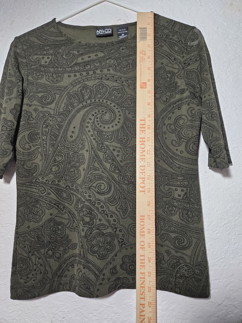 NY & Co Olive Paisley Short Sleeve Dress
